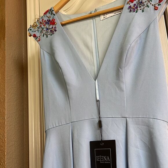 MAC Duggal Prom pageant Gown Crystals Floral Accented Baby Blue Aline Size 2 NEW - Picture 8 of 14